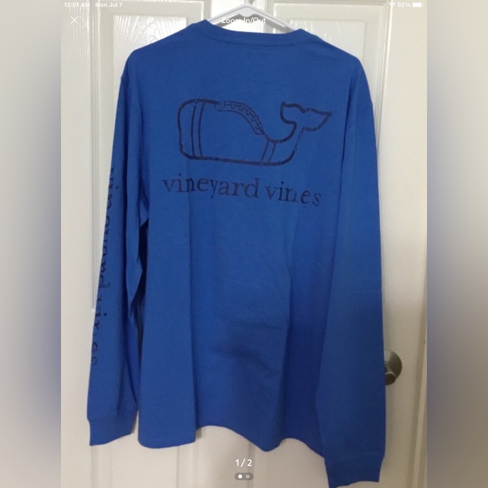 Vineyard Vines Vintage Football Whale Hull Blue Long Sleeve Tee Large